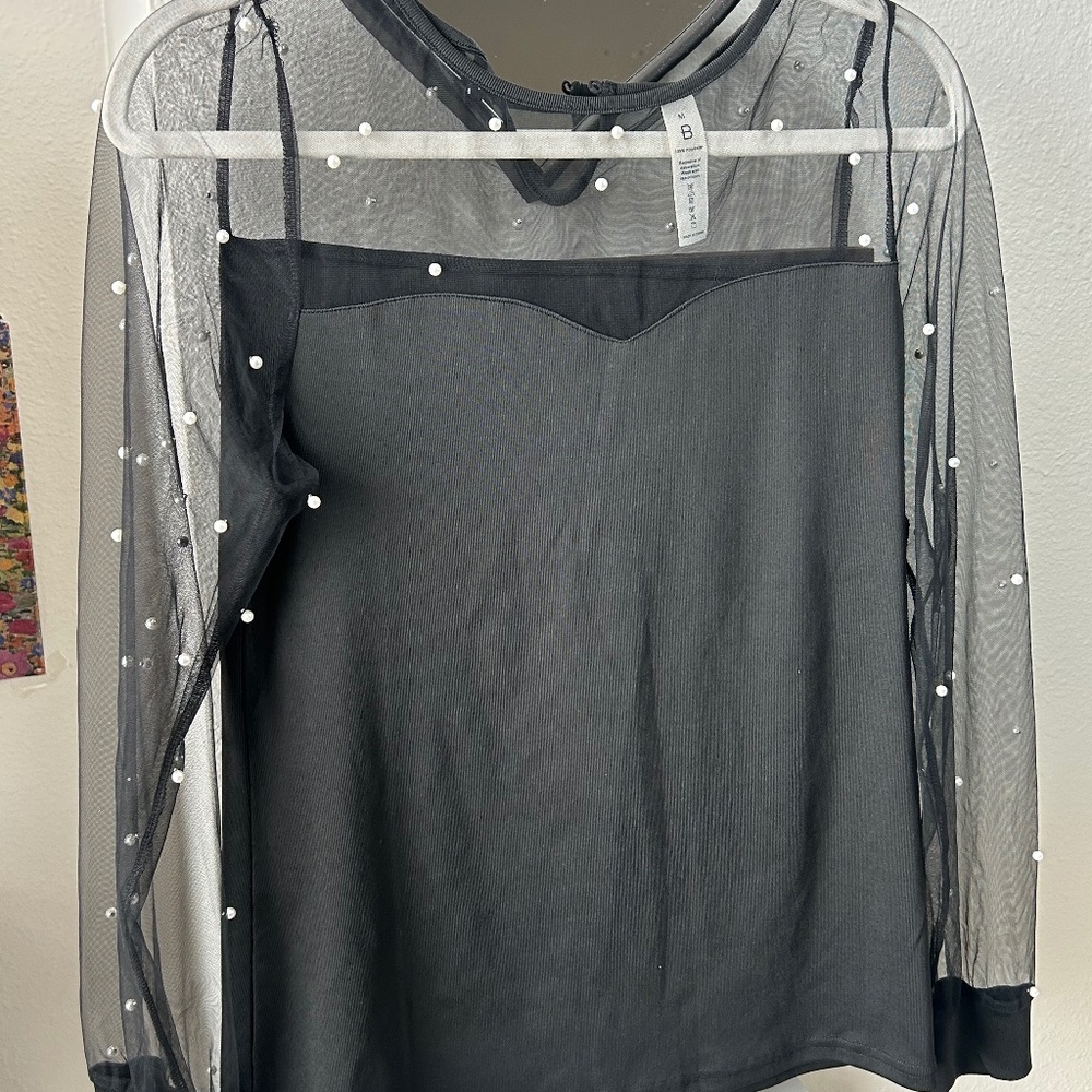 Sheer sleeve with pearls